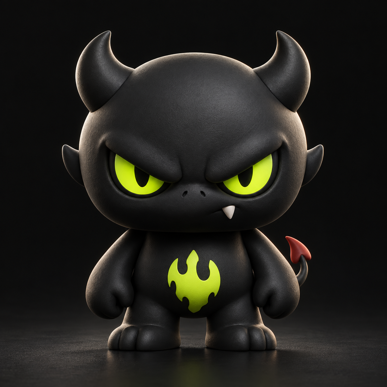 AngryEvil 原創概念公仔,黑色短角小惡魔配螢光綠眼睛